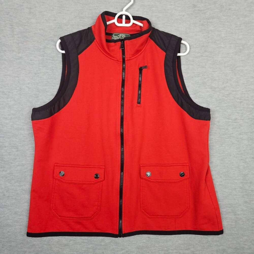 LRL Lauren Ralph Active Women's Red Navy Full zip Vest Size XL